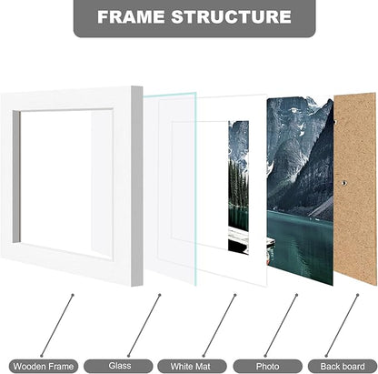 Hongkee 5x5 Picture Frame with Real Glass - Display Pictures 4x4 with Mat or 5 x 5 without Mat, Photo Frame for Wall or Table Top Display(White, 3 Pack)