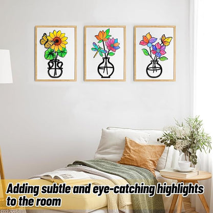 FaloStwer 3Pcs Metal Flowers Wall Arts Rustic Farmhouse Decor, House Minimalist Bathroom Wall Decors Sculptures, Metal Vase Flowers Wall Arts for Living Room Dining Bedroom Wall Decorations Housewarming Gift (Colorful-B)
