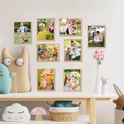 ATOBART 8x10 Set of 6 Oak Wood Picture Frame Solid Wooden Photo Frame Natural Wood Color Frames with Real Glass for Wall Mounting or Tabletop Living Room Bedroom Home Decor