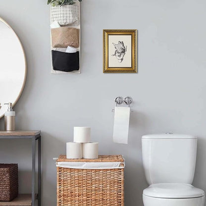 YD&YZY Gold Framed Funny Bathroom Frog Wall Art Canvas Frog on Toilet Reading Newspaper Wall Decor Unique Cute Animal Painting Picture Print for Bedroom Bathroom 8x10 inch Small Framed