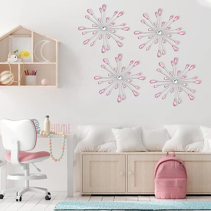 DXYAKY Set of 3 Pink Metal Starburst Wall Art Decor, Rhinestone Crystal Home Decor Accents, 11.8 Inch Decorative Wall Hanging Diamond, Jeweled Sparkle Wall Sculptures for Living Room Bedroom