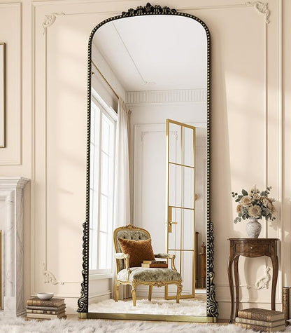 Antique Full Length Mirror 71" x 32", Antique Bronze Arched Large Vintage Mirror in Baroque Style with Tempered Glass, Freestanding for Bedroom, Living Room, Cloakroom
