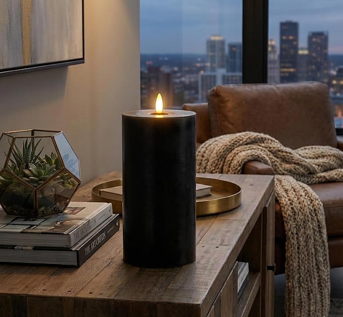 Abbott Collection Wax LED Flameless Pillar Candle - Black (4x8 H)