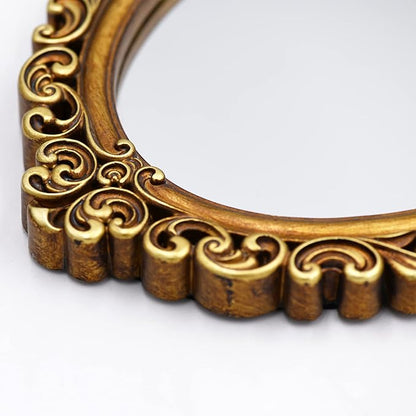 OIGUMR Oval Smallest Wall Mirror Resin Frame Size：12 x 8.3 inch Mirror Vintage Hanging Mirrors for Bedroom Living-Room Dresser Decor Gold