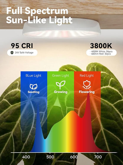 GLOWRIUM Grow Lights for Indoor Plants, Full Spectrum Puck Grow Light with Manual & APP Control, 32W(4 x 8W) Plant Lamp Auto-Timer, Plant Assistant 10 Levels Dimmable for Plant Shelf (4 Packs,White)