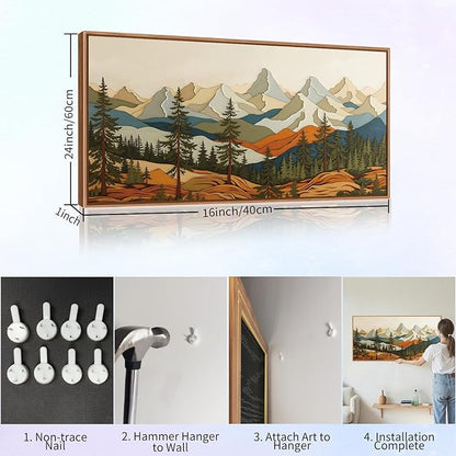 SIGNINART Vintage Mountains Framed Canvas Wall Art, Wooden Forest Wall Decor, Green Wood Pine Trees Wilderness Artwork, Natural Ridge Landscape Art Paintings for Living Room Bedroom Office 20"x40"