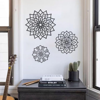 OYEFLY 3 Pieces Metal Flowers Wall Decoration,Flower Art Wall Decor Farmhouse Wall Decor (Black style2)