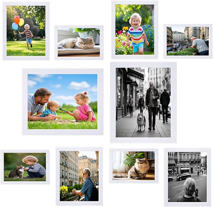 xnlkros Picture Frame Set 10 pack, Farmhouse Photo Frames, Gallery Wall Frame Collage, 8x10 5x7 4x6 Frames in 3 Different Finishes Picture Frames For Wall or Desk, White