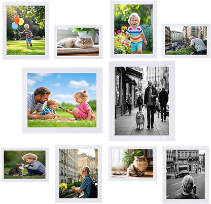 xnlkros Picture Frame Set 10 pack, Farmhouse Photo Frames, Gallery Wall Frame Collage, 8x10 5x7 4x6 Frames in 3 Different Finishes Picture Frames For Wall or Desk, White