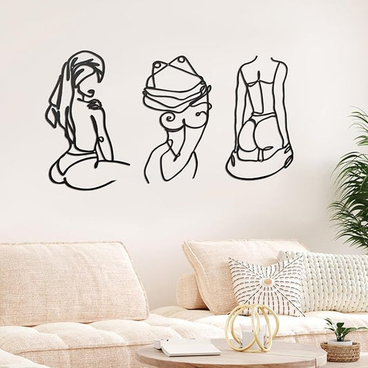 Lounsweer 3 Pcs Modern Minimalist Wall Decor Abstract Line Art Woman Body Wall Decor Modern Single Line Metal Wall Art for Bedroom Living Room Kitchen Bathroom