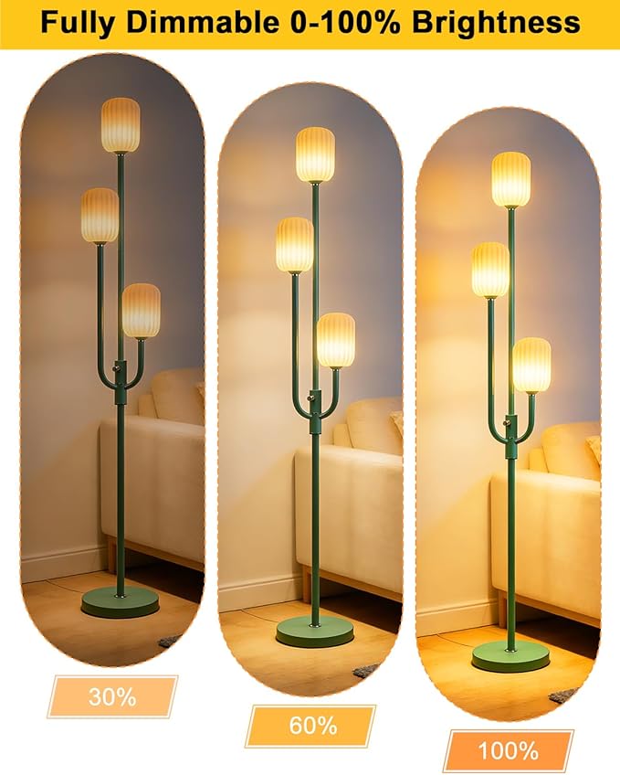 Lightdot 66IN Dimmable Floor Lamp 3-Lights Vintage Green Floor Lamps with Cylindrical Shade& Bulbs Included for Wedding/Party Modern Tall Standing Lamp with 5Lbs Heavy Base for Living Room/Bedroom