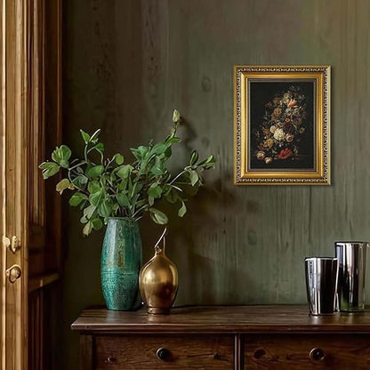 YD&YZY Gold Framed Vintage Wall Art Canvas Moody Flower Wall Decor Still Life Retro Dark Floral Aesthetic Art Painting Picture Print Artwork for Living Room Bedroom Home Decor 8x10 inch Small Framed