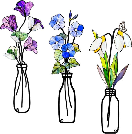 Fanjashn 3 Pcs Metal Flowers Wall Arts, Floral Art Wall Decor, Minimalist Flower Wall Decor for Living Room, Bathroom, Bedroom, Kitchen and Dining Room