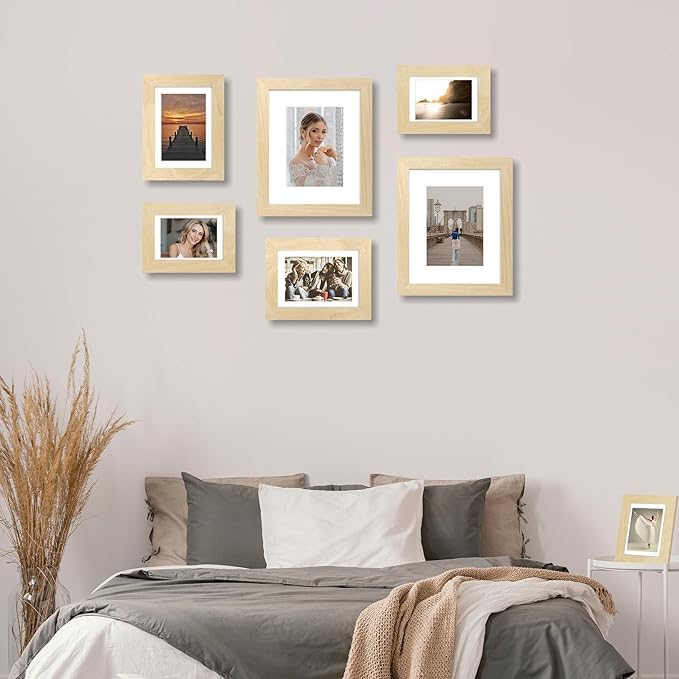 iRahmen 8x12 Picture Frame Set of 2, Wood Photo Frame with HD Glass - Display Picture 6x8 with Mat or 8 x 12 without Mat for Horizontal or Vertical Tabletop and Wall Mounting