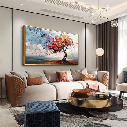 hyidecorart Wood Framed Prints Textured Pictures Large Abstract Wall Decor For Living Room Canvas Wall Art For Office Bedroom Decor Tree Panoramic Landscape Wall Painting Artwork Modern Hotel Mural