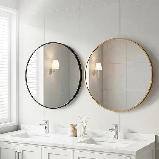 OLIXIS 20 Inch Gold Round Bathroom Wall Mirror, Round Bathroom Mirrors for Over Sink, Circle Mirror with Tempered Glass for Home Decor, Entryway, Bedroom, Vanity, Shatterproof& Crystal-Clear