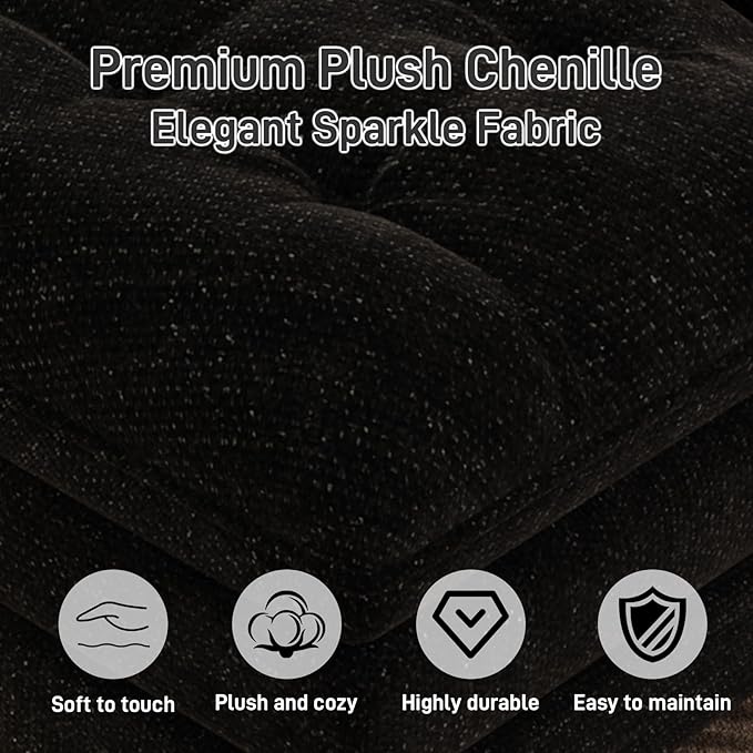 134"U Shaped Sectional Couches for Living Room, Oversized Modular Sectional Fluffy Couch with 2 Ottoman & Storage Console,Modern 6 Seat Living Room Sofa with Glitter Fabric,Tufted Buttons, Black