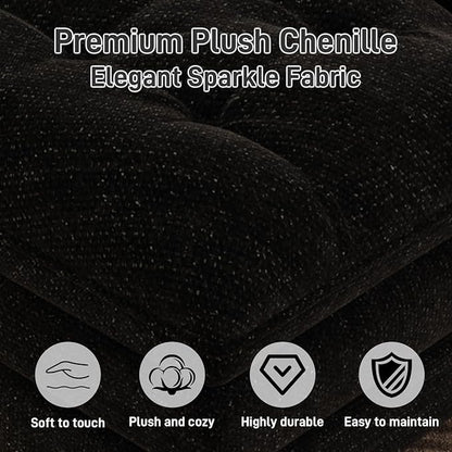 134"U Shaped Sectional Couches for Living Room, Oversized Modular Sectional Fluffy Couch with 2 Ottoman & Storage Console,Modern 6 Seat Living Room Sofa with Glitter Fabric,Tufted Buttons, Black