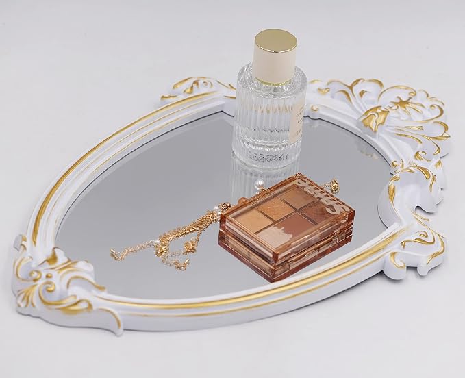 Eaoundm 16.5 x 11 inch Vintage Mirror Antique Mirror Decorative wall Mirror Shield Shape (White)