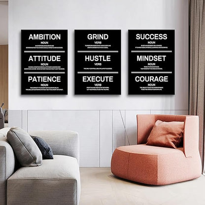 3 Pieces Success Mindset Attitude Noun Entrepreneur Quotes Motivational Wall Art Inspirational Canvas Posters Positive Pictures Artwork for Home Living Room Office Classroom Wall Decor [60''W x 28''H]