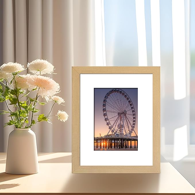 BESCRCL 8x10 Picture Frame Natural Set of 6, Display Pictures 5x7 with Mat or 8x10 Without Mat for Wall Mounting or TableTop