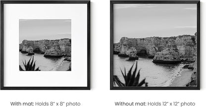 HAUS AND HUES 12x12 Black Metal Picture Frames Matted to 8x8 - Features Premium Aluminum & Hanging Hardware, Shatterproof Plexiglass - Ideal for Home, Room, Office (12x12 in, Black, Set of 15)