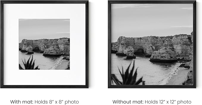 HAUS AND HUES 12x12 Black Metal Picture Frames Matted to 8x8 - Features Premium Aluminum & Hanging Hardware, Shatterproof Plexiglass - Ideal for Home, Room, Office (12x12 in, Black, Set of 9)