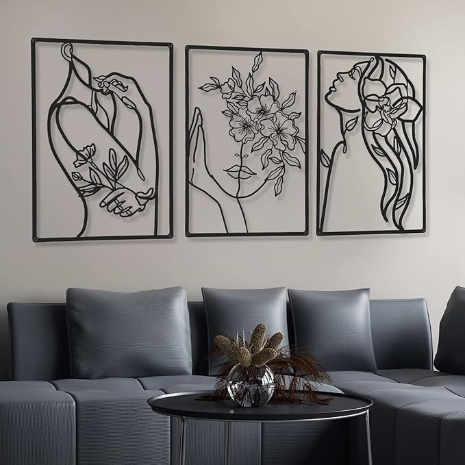 Cindeer 6 Pcs Black Metal Wall Art Bedroom Abstract Wall Art Woman Silhouette Line Decor Minimalist Abstract Woman Line Drawing Modern Living Room Pictures Decor for Bathroom Salon Silhouette