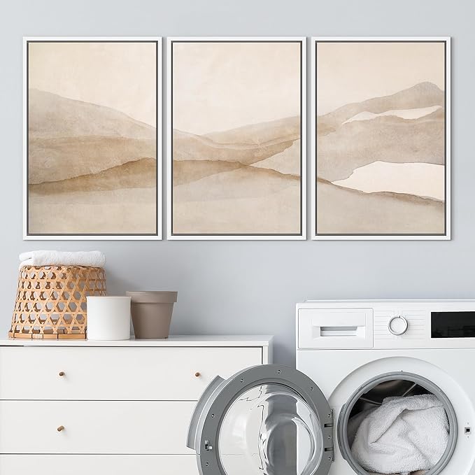 SIGNLEADER Framed Canvas Print Wall Art Set Minimal Neutral Mountain Landscape Illustrations Minimal Decorative Bohemian for Living Room, Bedroom, Office - 24"x36"x3 White