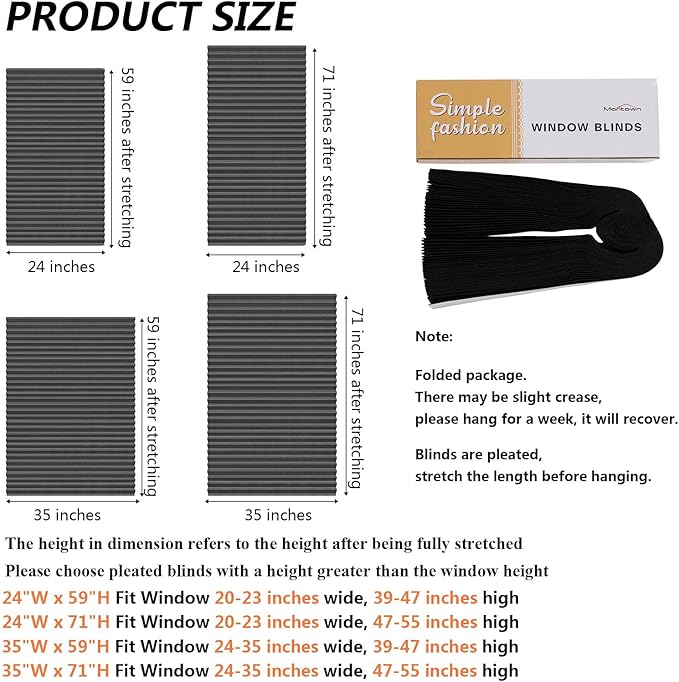 Window Blinds Cordless Blackout No Drill Cut to Size Clip On Stick On Self Adhesive Temporary Blinds Pleated Paper Blinds for Windows Doors Shades for Home Nursery Bedroom Kitchen Bathroom