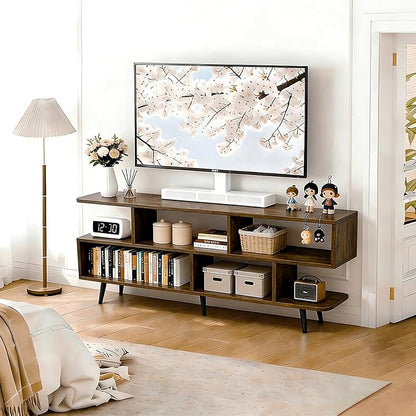 Lightdot 55 Inch TV Stand, up to 65 Inch TVs, Large Storage for Collection with 6 Open Shelves, Sturdy Media Console Table for Living Room/Entrance/Kitchen/Sofa Cabinet, Easy Assembly, Amber