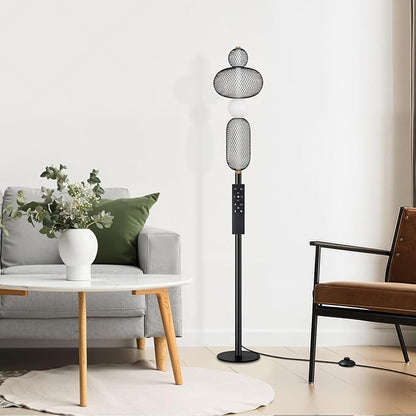 NUÜR LED Dimmable Floor Lamp with Remote & Foot Switch, Adjustable Color Temperature & Stepless Dimming, Modern Industrial Mesh-Shade Tall Standing Lamp, Black Corner Lamp for Living Room Bedroom