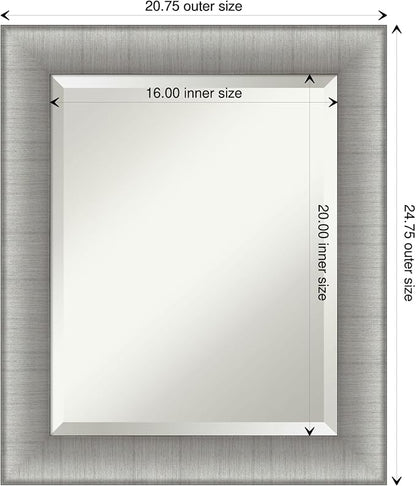 Amanti Art Silver Bathroom Mirror for Over Sink, 25x21 Elegant Brushed Pewter Rectangle Vanity Mirror, Small Casual Frame, Hangs Horizonally and Vertically, Bathroom Wall Decor, Beveled Edge
