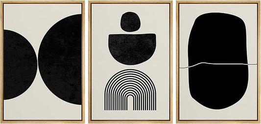 SIGNLEADER Framed Canvas Print Wall Art Set Array of Circles and Semi-Circles Abstract Shapes Illustrations Modern Art Minimalist Black and White for Living Room, Bedroom, Office - 16"x24"x3 NATURAL
