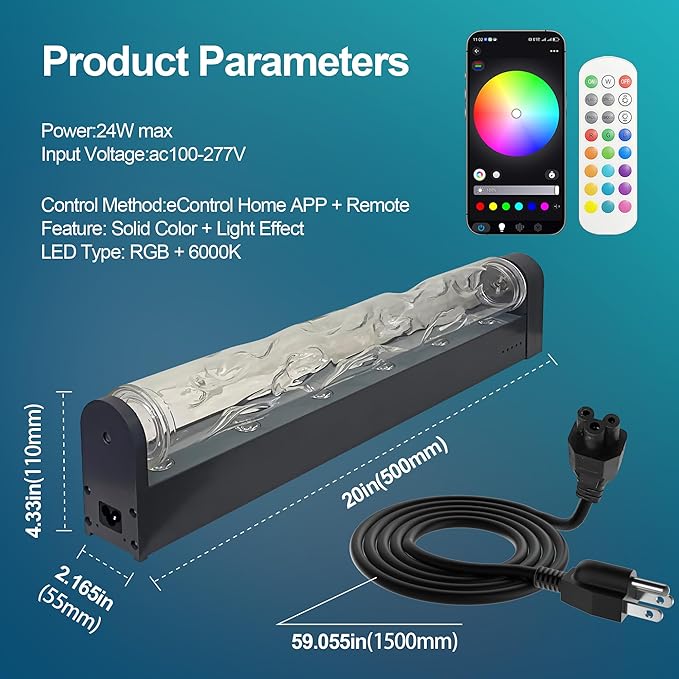 Wave Wall Light, 30W Smart RGBW Water Ripple Projector for Wall Decor – WiFi/App/Voice Controlled LED Wave Light, Color Changing Dimmable Wall Wash Lamp with Music Sync, Timer, 16M Colors
