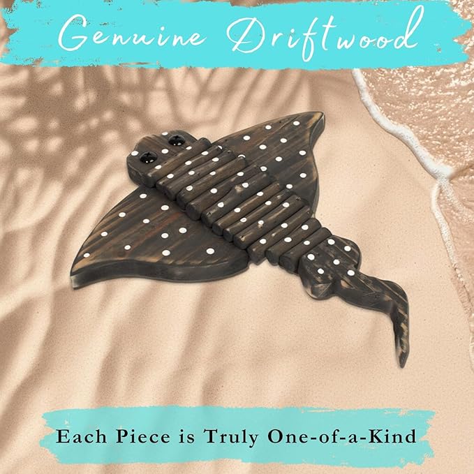Driftwood Fish Nautical Wall Decor - Handmade Wooden Rustic Coastal Wall Art for Living Room, Bedroom, Office, Bathroom - Ocean Beach Decoration (Glider)