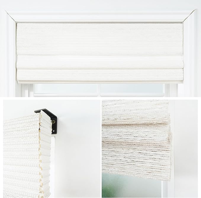 Motorized Bamboo Roman Shades, Motorized Blinds with Remote Compatible with Homekit, Alexa GoogleHome, Smart Wood Woven Shades for Indoor Windows, Customize, Snowfold