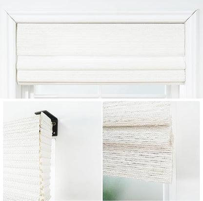 Motorized Bamboo Roman Shades, Motorized Blinds with Remote Compatible with Homekit, Alexa GoogleHome, Smart Wood Woven Shades for Indoor Windows, Customize, Snowfold