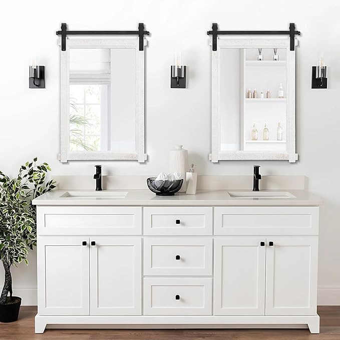 Besdomus Bathroom Farmhouse Wall Mirror: 24"x36" White Farmhouse Solid Cedar Wood Frame - Wall Vanity Mirror for Bedroom/Entryway/Bathroom Upgrade - Rustic Wall Decor for Homemakers