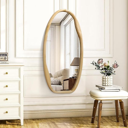 JJUUYOU Irregular Wood Frame Wall Mirror Asymmetrical Mirrors for Wall 40"X20" Decorative Wooden Hanging Mirror for Bathroom Bedroom Living Room Cloakroom Entryway Wood