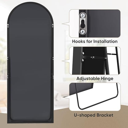 Antok Arched Full Length Mirror, 68"x28" Black Metal Frame Floor Mirror for Bedroom Living Room, Freestanding/Wall Mount/Leaning