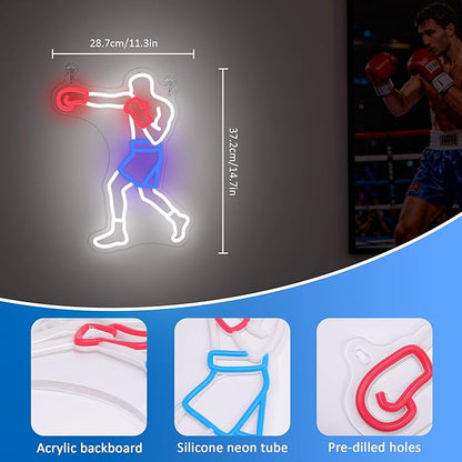 OkiyiD Boxing Neon Sign for Men Gifts, Boxing Gym Decor Wall Art Fighting Combat Sports Theme Room Decor, Ideal for Boxeo Fans Man Cave and Club Lighting Atmosphere,USB-Powered Light with Hanging Kit