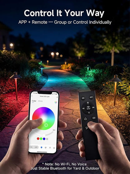 Gardenreet Brass Smart RGBCW Low Voltage Path Lights, 12v Bluetooth App Landscape Lighting, Dimmable 2700K-6500K Warm/Cool White LED G4 Bulb, Waterproof Daily Walkway Yard Garden, Bronze 12 Pack
