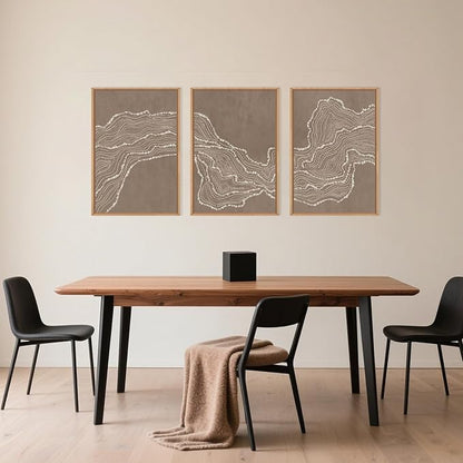 Abstract Line Wave Framed Canvas Wall Art Set, Geometric White Tan Art Painting, Modern Minimalism Wall Decor, Neutral Art Print for Living Room, Bedroom, Dining Room, Office-16 x24 x3