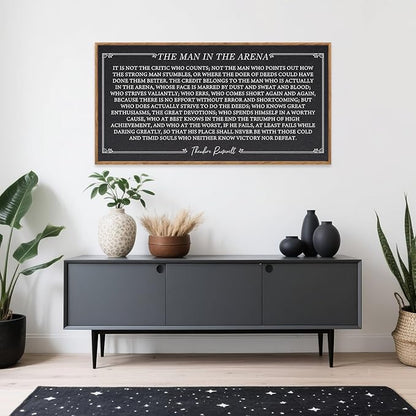 Aurlan The Man In The Arena Framed Canvas Wall Art(40"x20"), Rustic Motivational Inspirational Positive Gift for Teens, Large Theodore Roosevelt Speech Quotes Artwork Decor for Home Office Bedroom Dining Room
