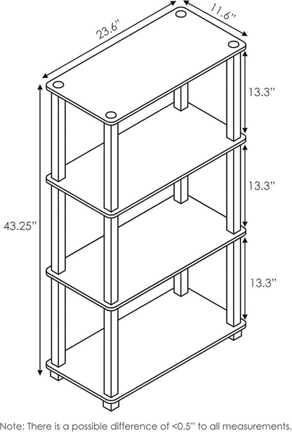 Furinno TURN-S-TUBE Storage Shelves, 4-Tier Book Shelf, Corner Shelf, Toolless Open Shelves, for Organization and Storage, Living Room, Garage, Home Office, Americano