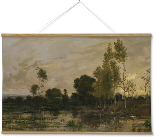 InSimSea 36x54 Extra Large Canvas Scroll, Vintage Coastal Landscape with Green Trees, Oversized Farmhouse Wall Art for Living Room, Bedroom, Dining Room, Office