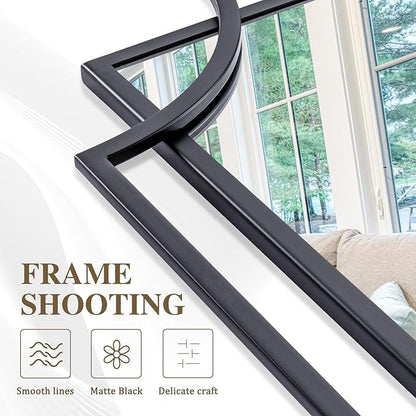Large Black Mirror for Living Room, 60'' x 30'' Decorative Wall Mirror with Metal Frame, Elegant Scalloped Mirror for Hallway Dining Room Bathroom Fireplace