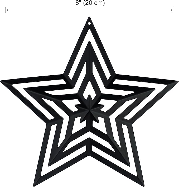 CVHOMEDECO. Primitives Rustic Antique Vintage Gifts Cut-Outs Metal Barn Star for Wall/Wreath/Door Decor, 8-Inch, Set of 3.(Black)