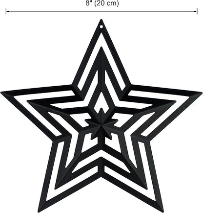 CVHOMEDECO. Primitives Rustic Antique Vintage Gifts Cut-Outs Metal Barn Star for Wall/Wreath/Door Decor, 8-Inch, Set of 3.(Black)